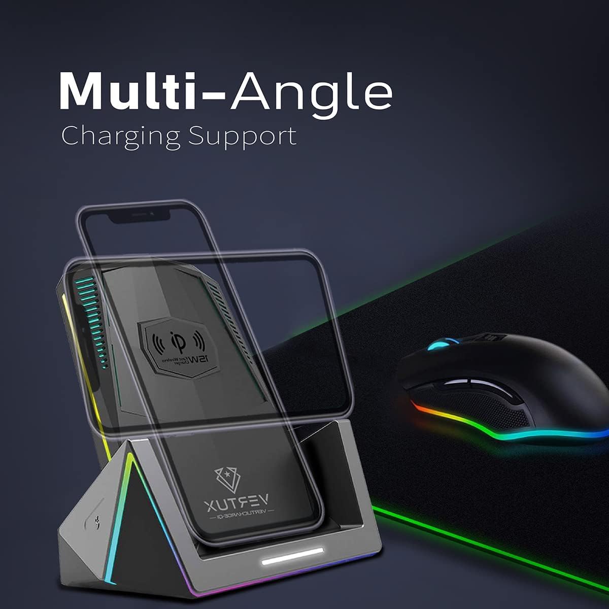 Vertux Qi 15W PRO GAMING WIRELESS CHARGING STATION | 15W Qi Wireless Charging Stand 18W USB-C Power 8 RGB Lighting Modes Fast Wireless Charging Qi-Enabled Smartphones - Black Vertux Qi 15W PRO GAMING WIRELESS CHARGING STATION | 15W Qi Wireless Charging Stand 18W USB-C Power 8 RGB Lighting Modes Fast Wireless Charging Qi-Enabled Smartphones - Black